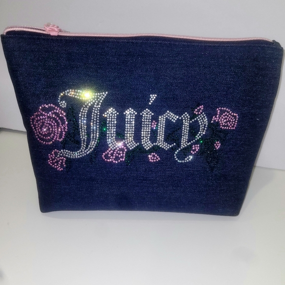 Juicy Couture Denim Cosmetic Bag with Pink Accents - Picture 1 of 12